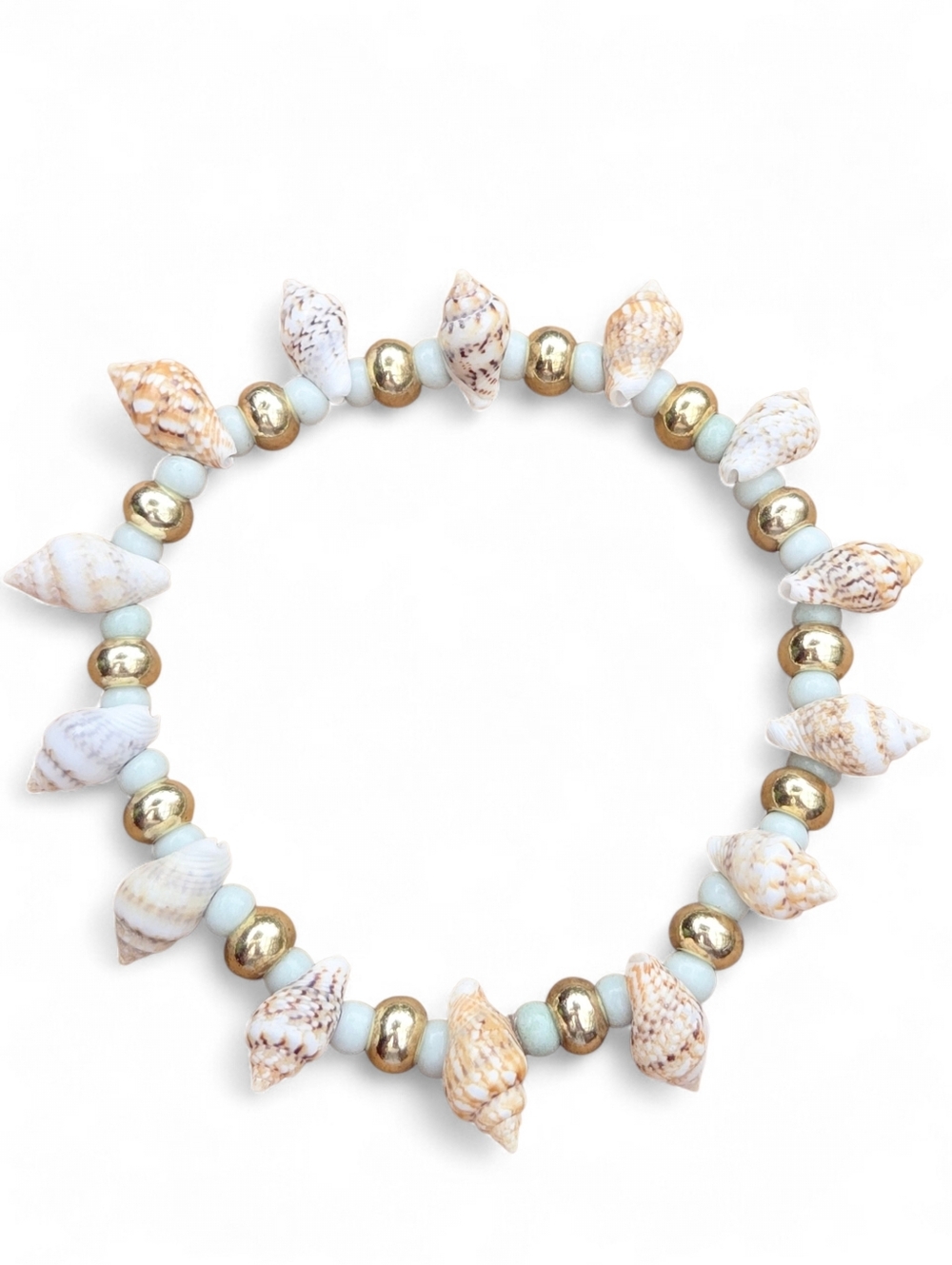 Beach Sea Shell Seed Bead Stretch Bracelet Gold  Resort Wear Summer Vacation